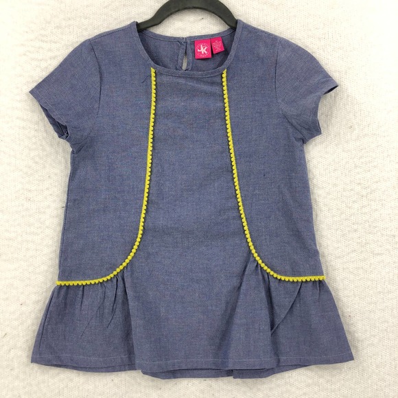 J. Khaki Girls Toddler M Blue Yellow Peplum Dress Short Sleeve Crew Neck Keyhole - Picture 1 of 5